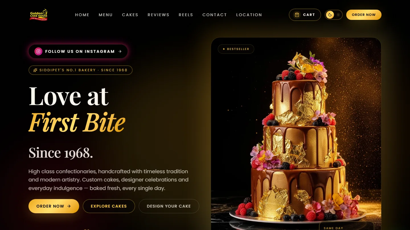 Golden Cake House Siddipet website homepage