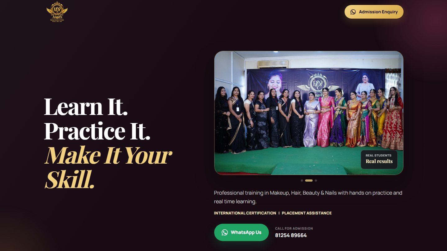 HV Angels Makeup Institute website homepage