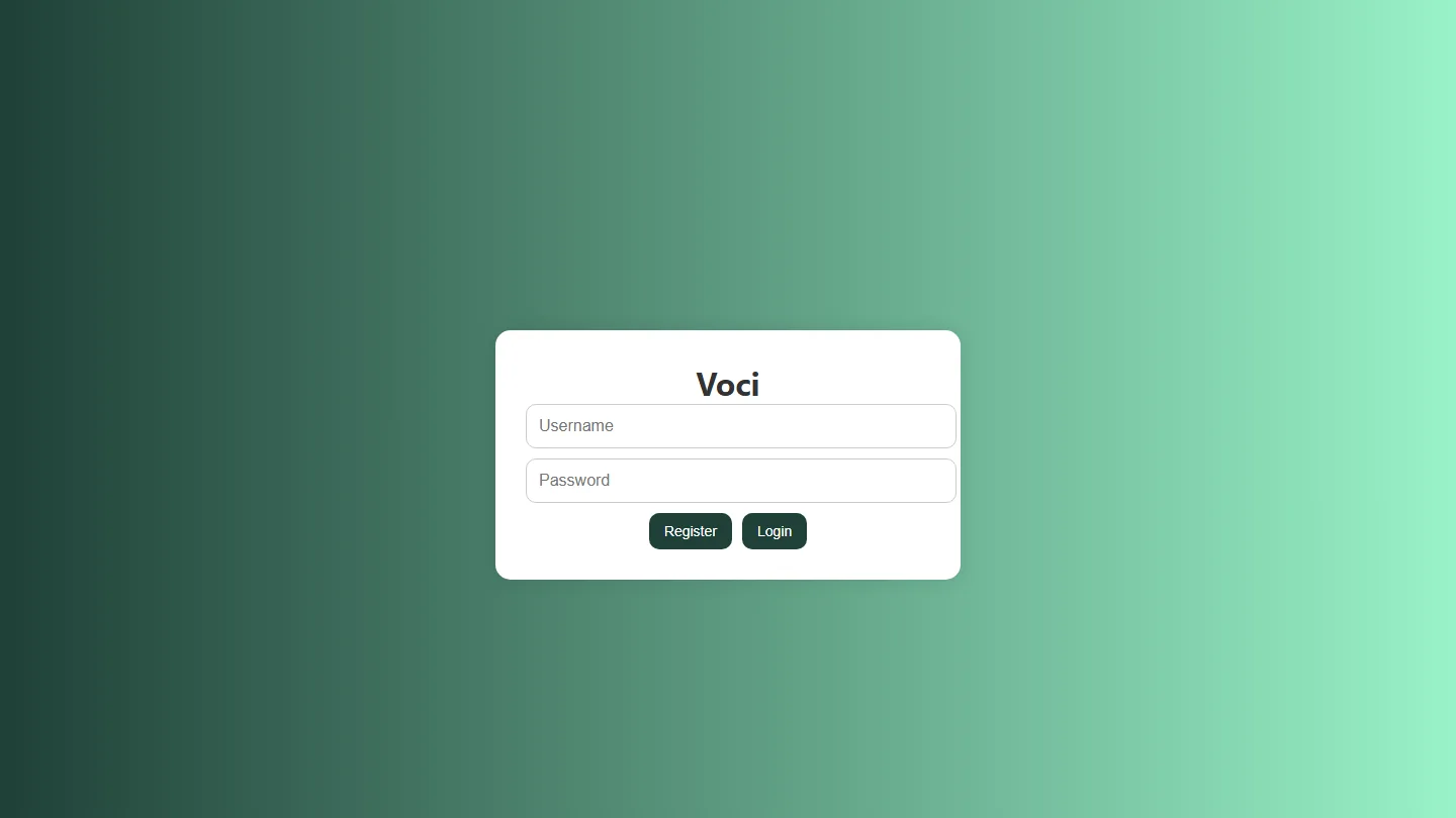 Voci blogging platform login screen